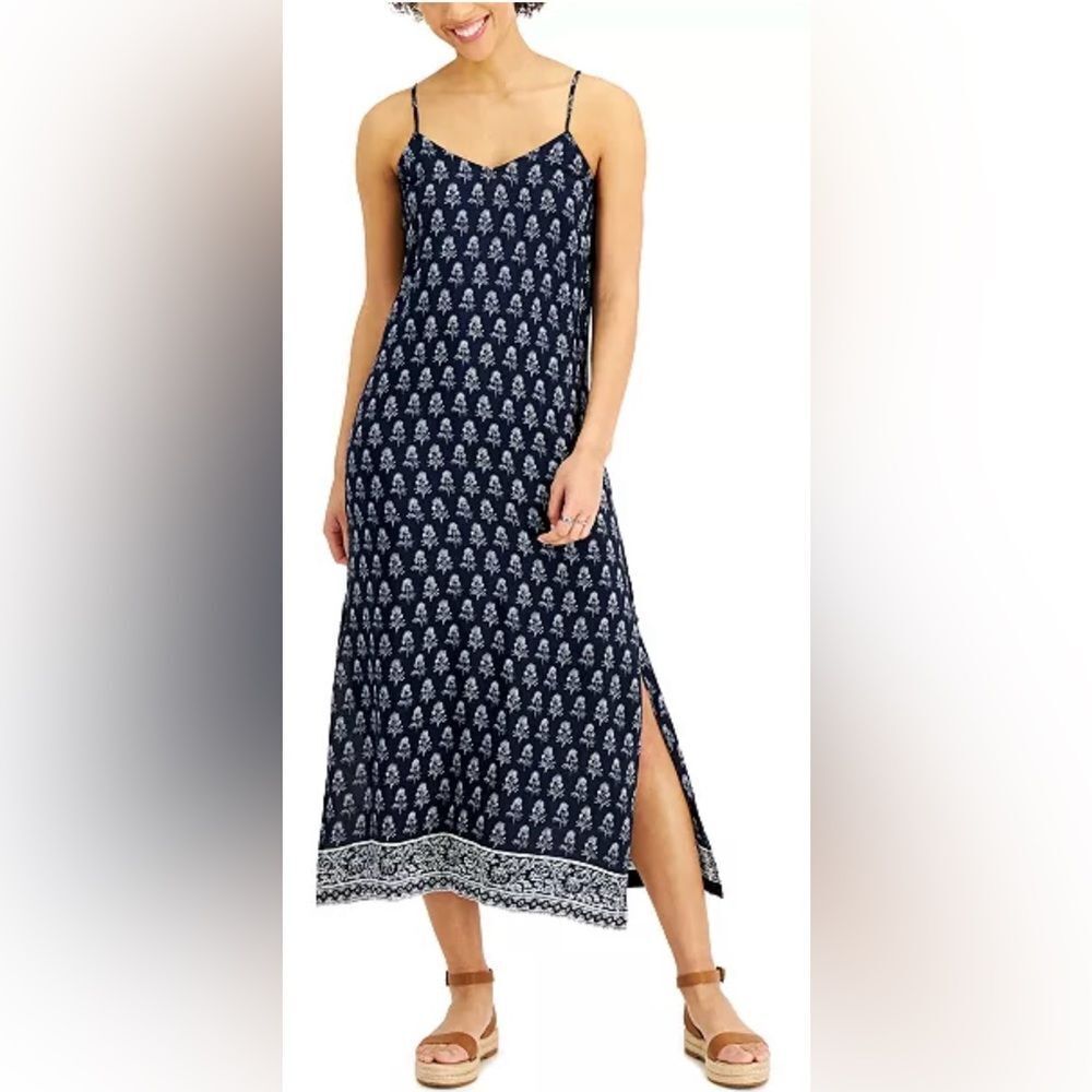 Style & Co. Navy Blue Sleeveless Slip Dress with side split